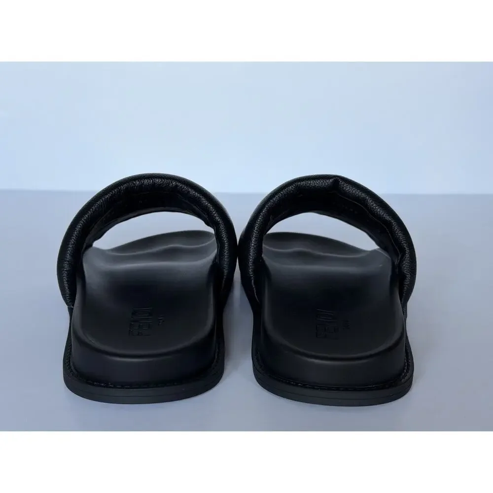 Fendi Men's Roma Leather Slide Sandals Black 9 US/8 UK IT 7X1649 NIB $750